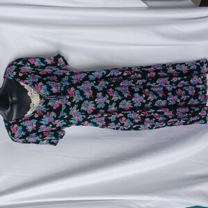RJ Stevens Vintage floral dress, black, empire waist
